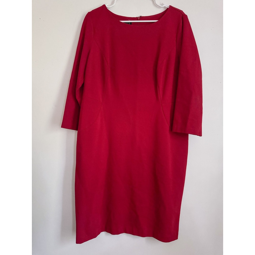 Talbots Red Refined Ponte Knit Sheath Dress 14 Holiday Office Preppy 3/4 Sleeve